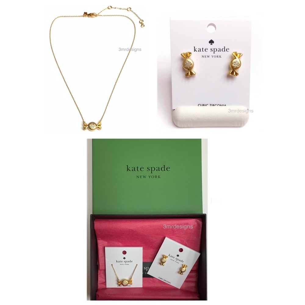 NWT Kate Spade ♠️TREAT YOURSELF CANDY 12-K Matte Gold Plated Earrings & Necklace